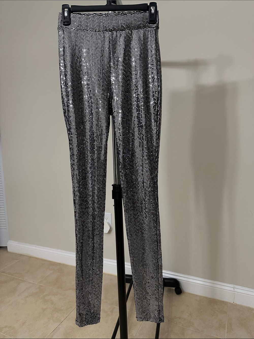 Zara Metallic Black & Silver High-Rise Leggings